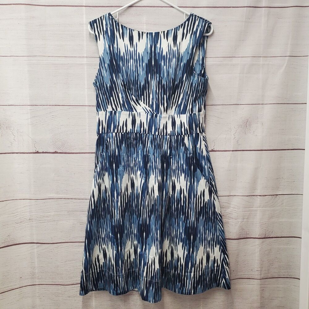 CALVIN KLEIN Blues White Sleeveless Dress Size 10 Pockets Shoulder Pads
